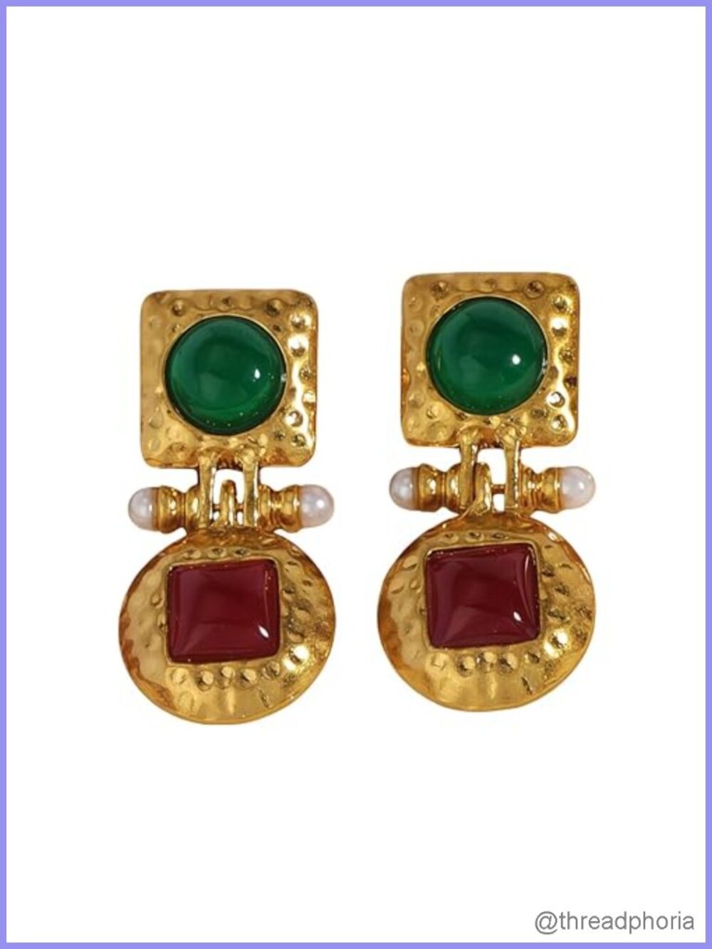 Geometric Statement Drop Earrings Multicolor Gemstone Pearl Accents